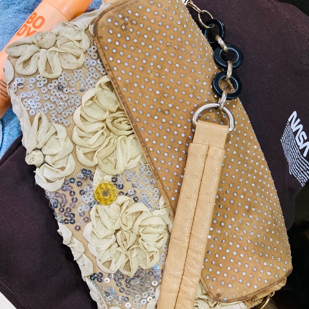 Sequine finished nude handbag - Picture 1 of 6